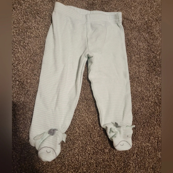 ๐3/$10 Child of Mine by Carter's Green Striped Pants With Feet 0-3 Months - Picture 3 of 8